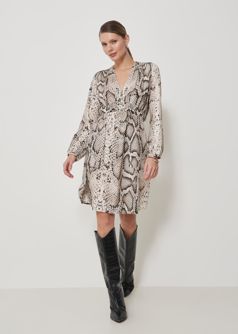 53.23.3502EST VESTIDO MIDI DETALHADO ESTAMPA SNAKE SKIN