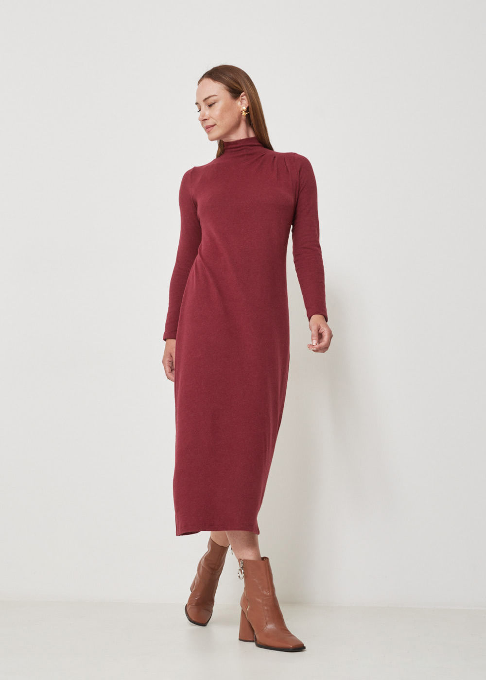 63.40.3502VIN VESTIDO LONGO MALHA PREGAS OMBRO