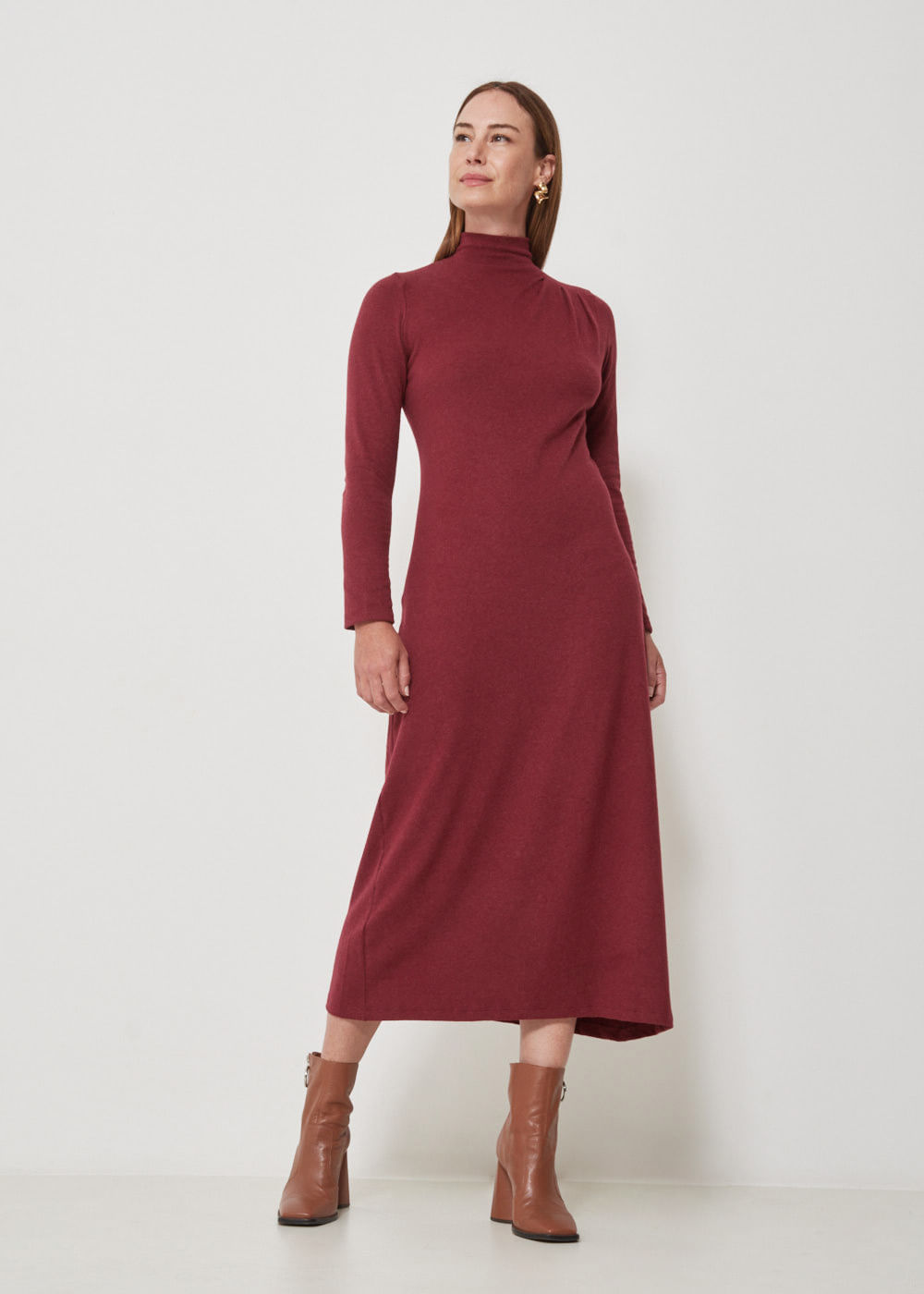 63.40.3502VIN VESTIDO LONGO MALHA PREGAS OMBRO