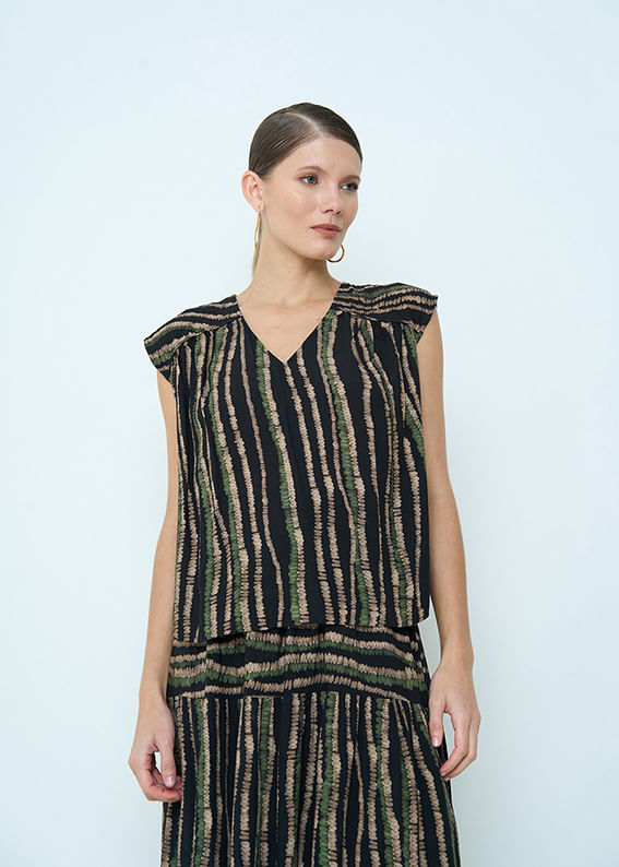 57.20.3501EST BLUSA M/C DECOTE V ESTAMPA CIRCLES COLORS