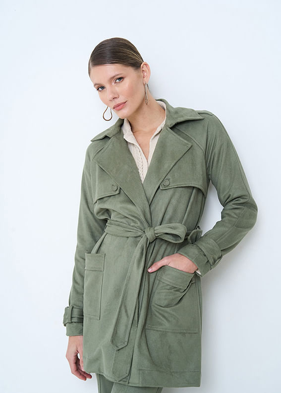 31.50.3501OLI TRENCH COAT ALONGADO C/ BOLSOS SUEDE