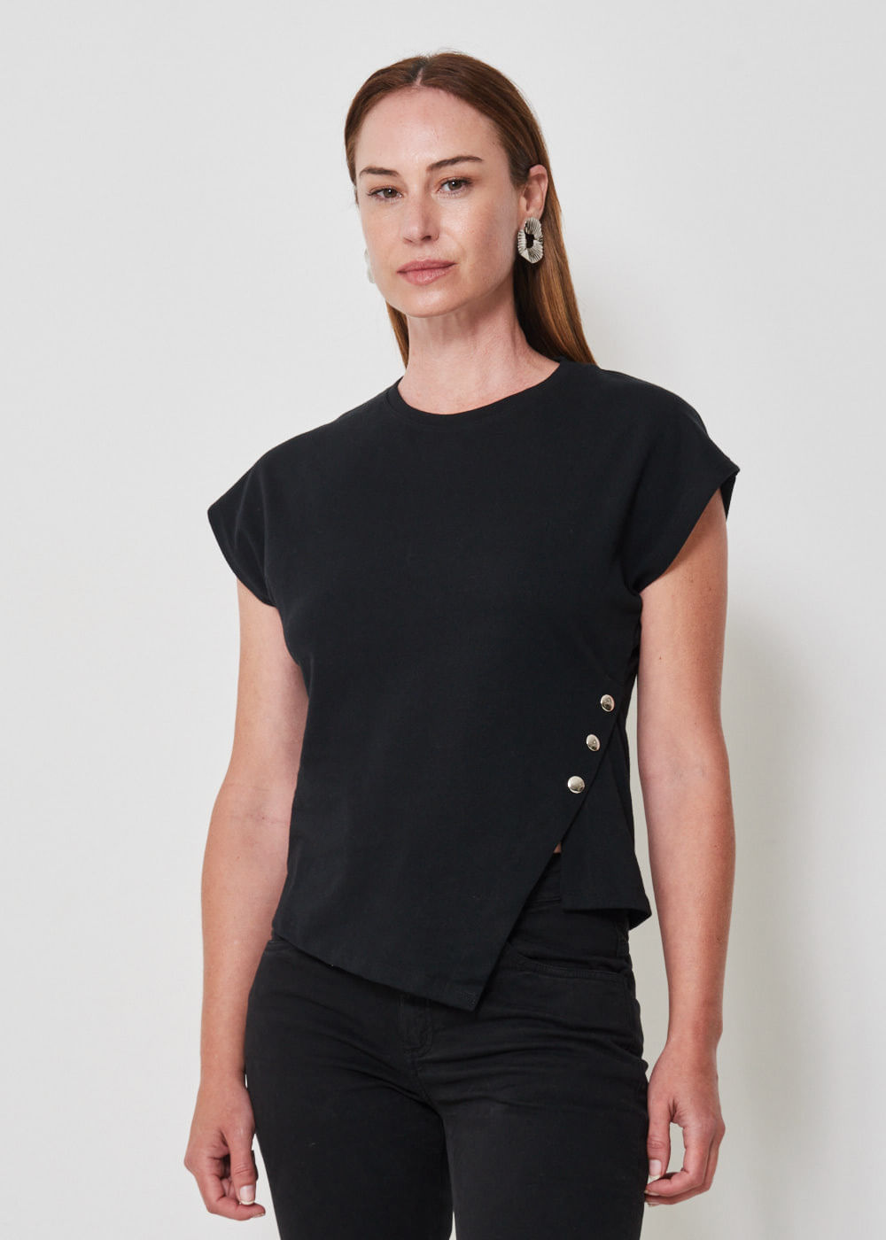 67.40.3509PTO BLUSA M/C MALHA RECORTE BOTÕES