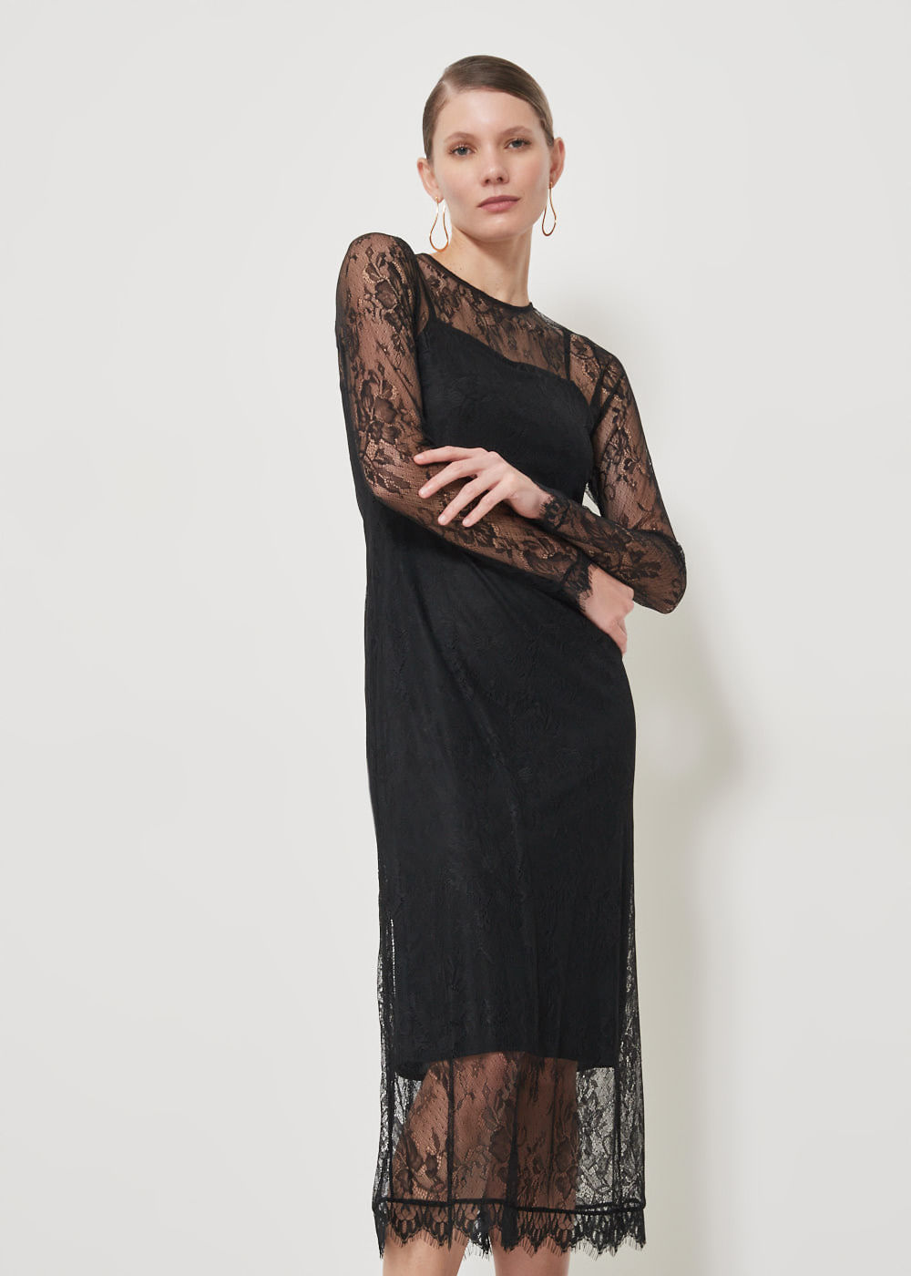 63.13.3501PTO VESTIDO MIDI RENDA M/G LONGA - HIGHLINE