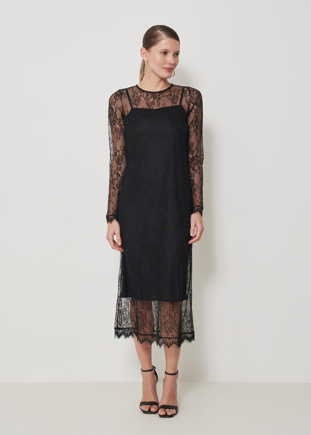 63.13.3501PTO VESTIDO MIDI RENDA M/G LONGA - HIGHLINE