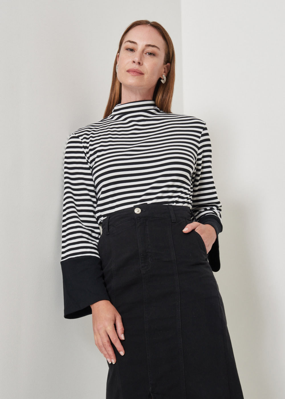 66.40.3501LIS BLUSA M/L LISTRADA GOLA ALTA