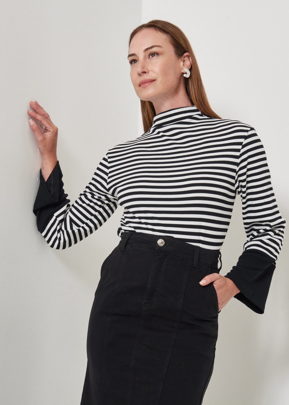 66.40.3501LIS BLUSA M/L LISTRADA GOLA ALTA