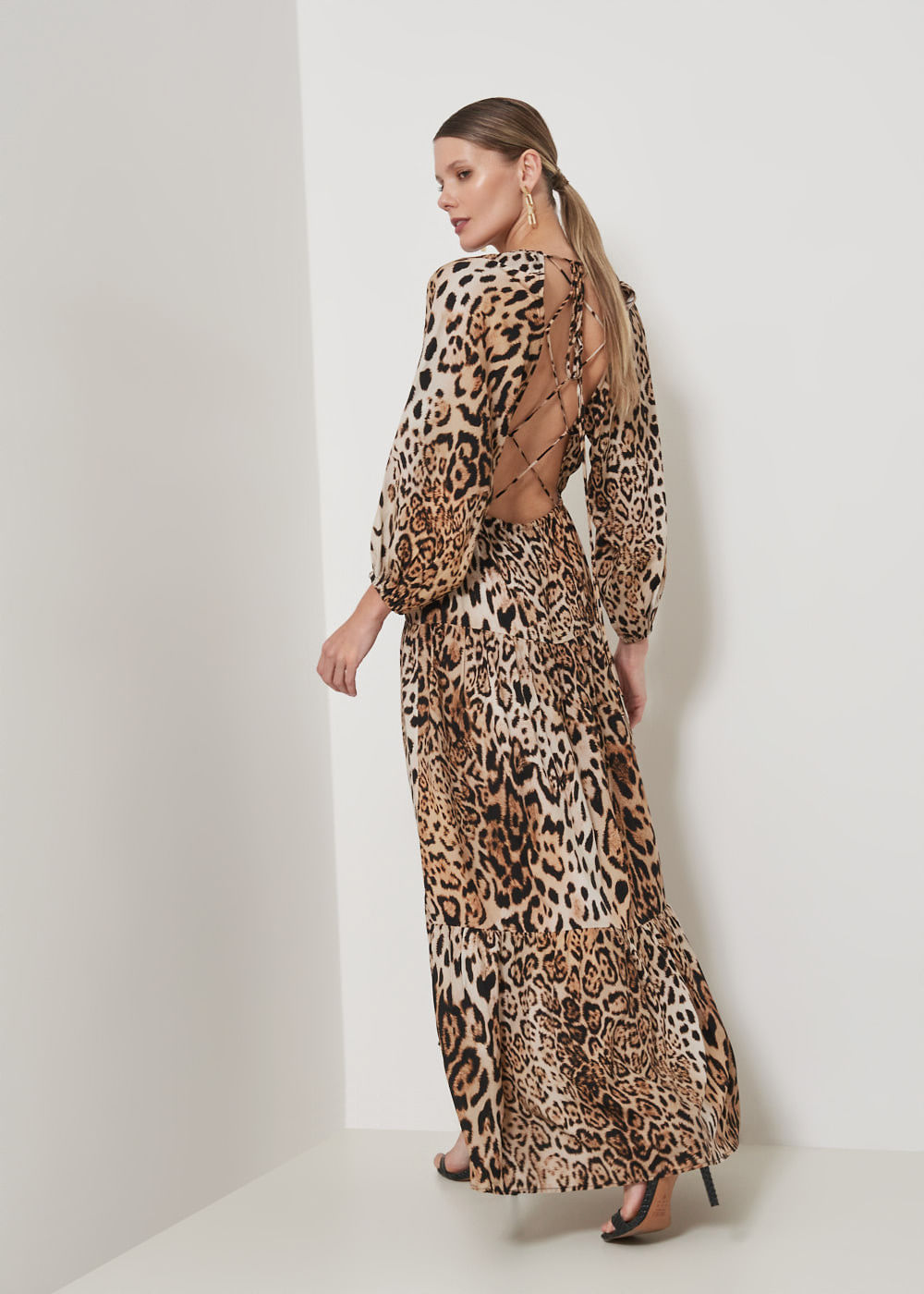 53.50.3504EST VESTIDO LONGO DETALHADO ESTAMPA SAVAGE ANIMAL