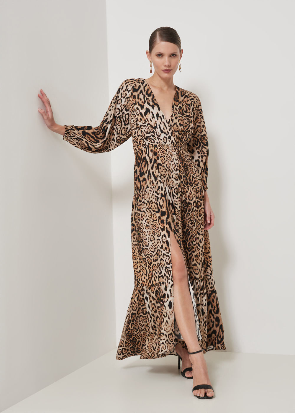 53.50.3504EST VESTIDO LONGO DETALHADO ESTAMPA SAVAGE ANIMAL