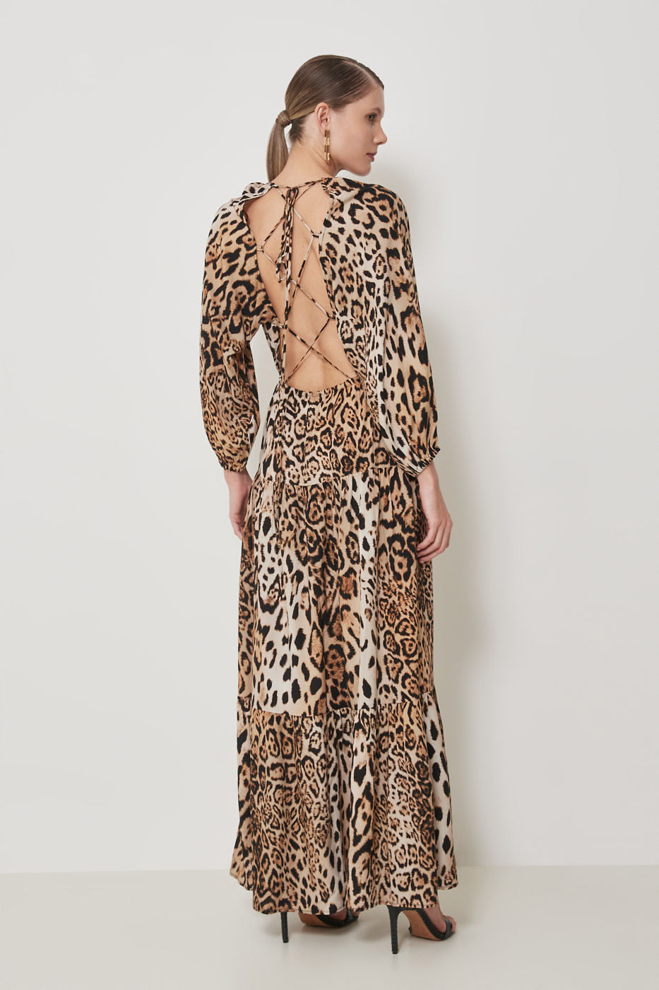 53.50.3504EST VESTIDO LONGO DETALHADO ESTAMPA SAVAGE ANIMAL