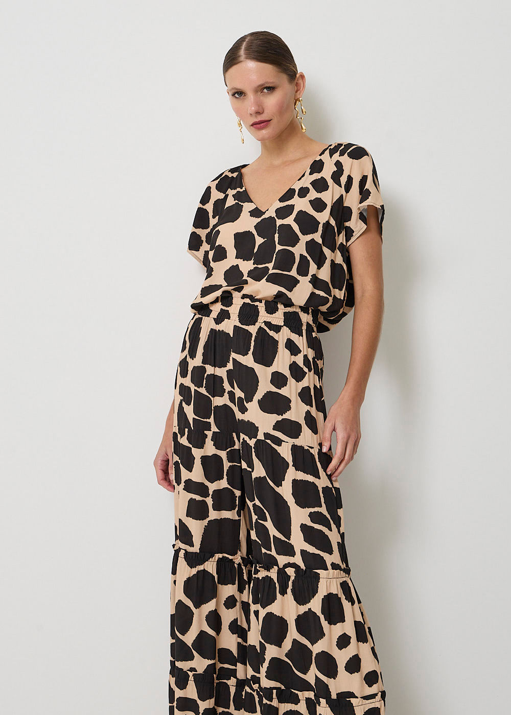 52.23.3501EST CALÇA PANTALONA RECORTES ESTAMPA SAFARI GIRAFFE