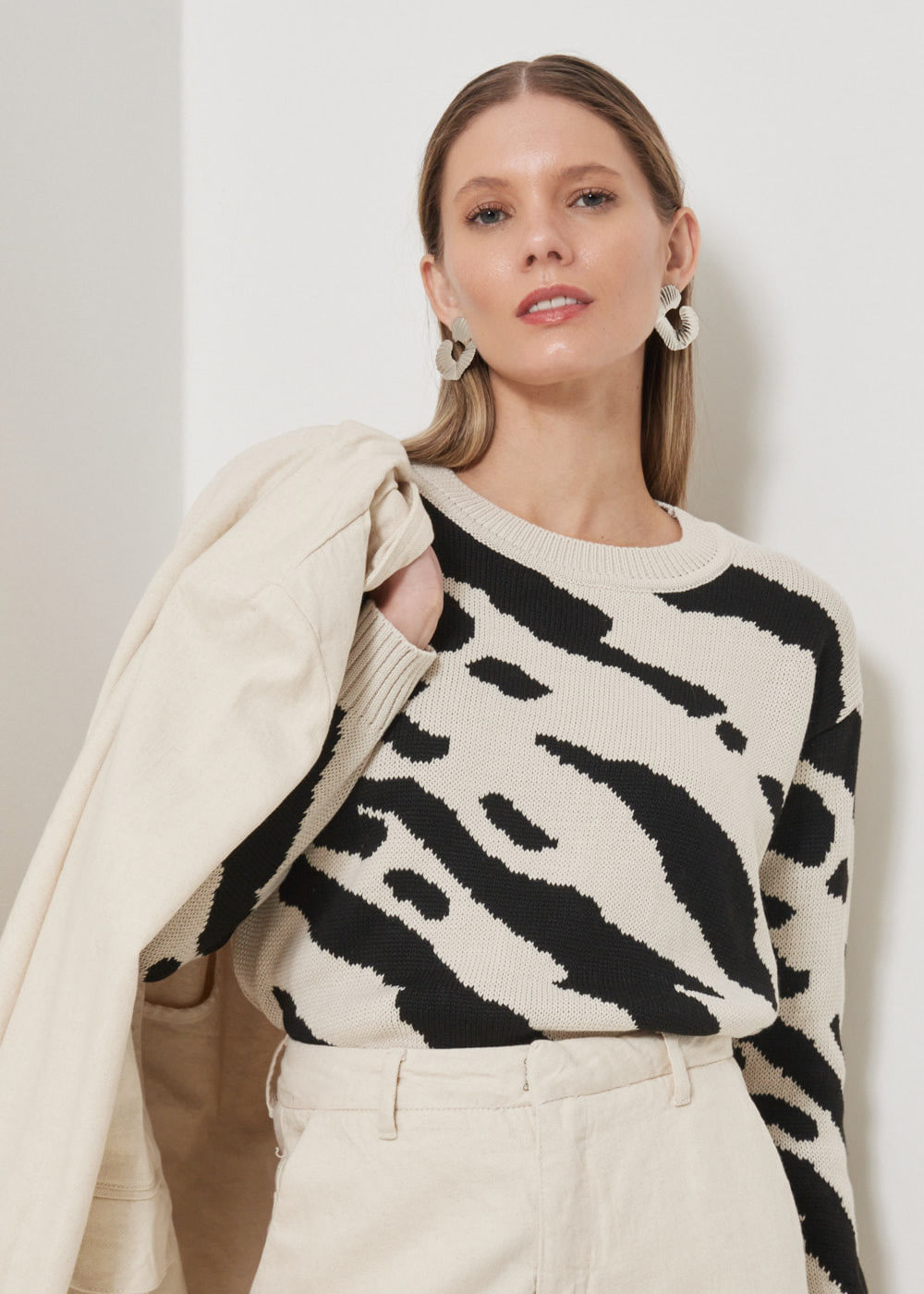 46.40.3501ARE BLUSA M/L JACQUARD TRICOT ZEBRADO