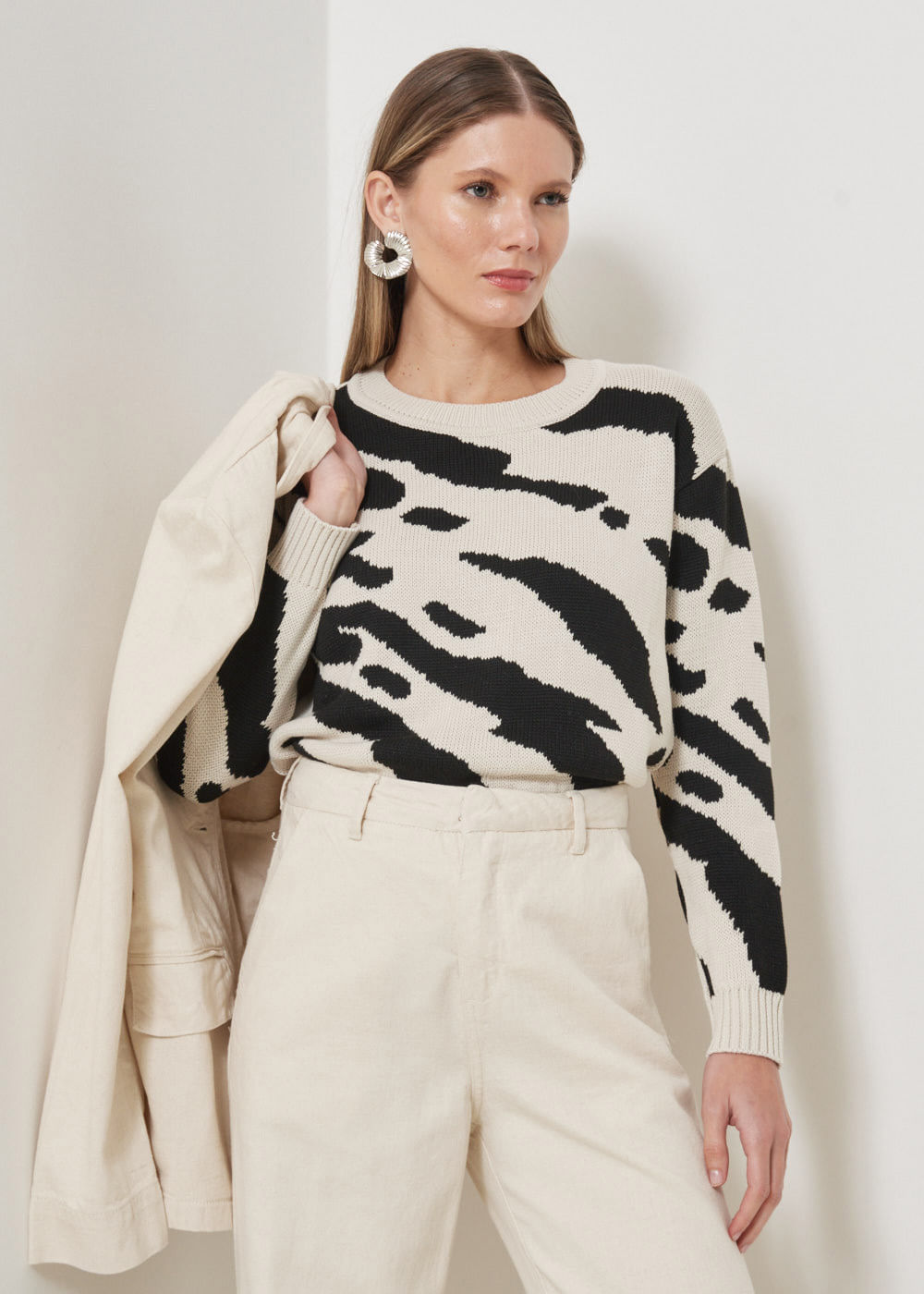 46.40.3501ARE BLUSA M/L JACQUARD TRICOT ZEBRADO