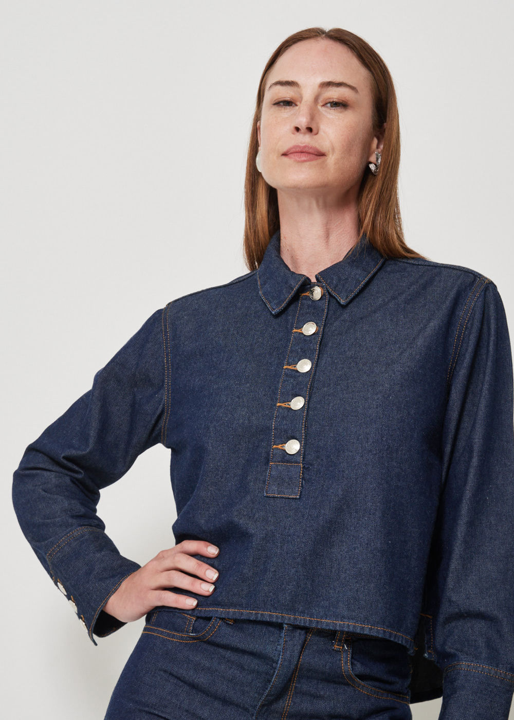 16.40.3501AMA BLUSA JEANS M/L BOTÕES