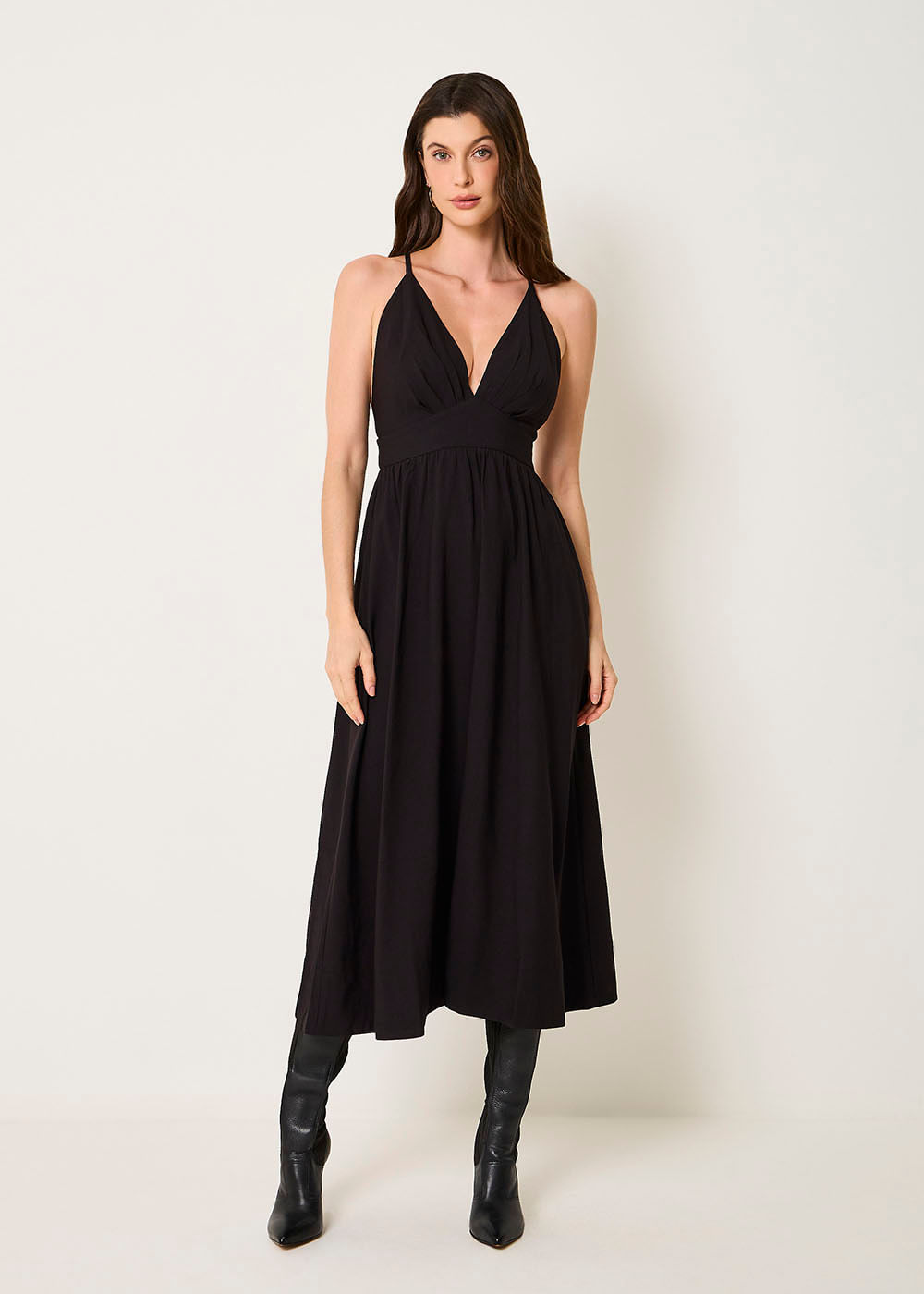 23.10.3503PTO VESTIDO MIDI  DETALHE PREGAS- HIGHLINE