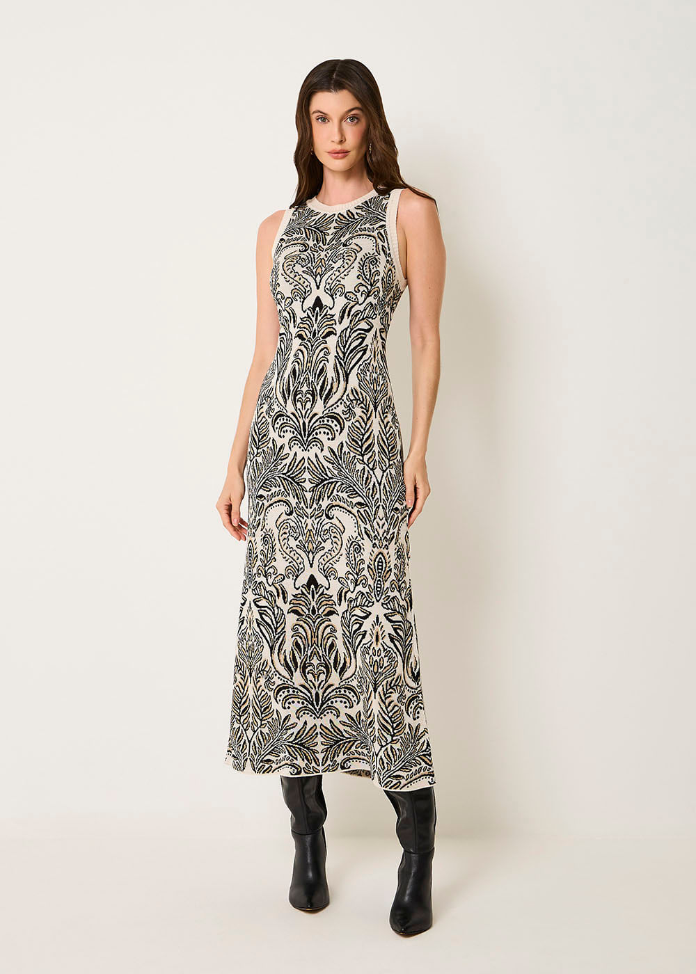 43.20.3501TRL VESTIDO MIDI JACQUARD  LIGHT LEAVES