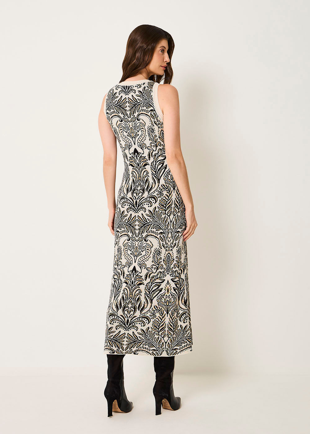 43.20.3501TRL VESTIDO MIDI JACQUARD  LIGHT LEAVES