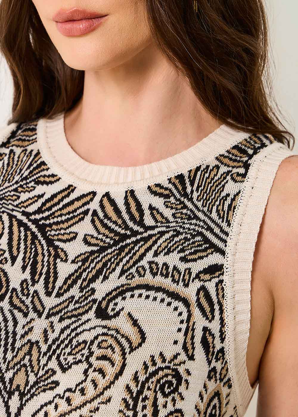 43.20.3501TRL VESTIDO MIDI JACQUARD  LIGHT LEAVES