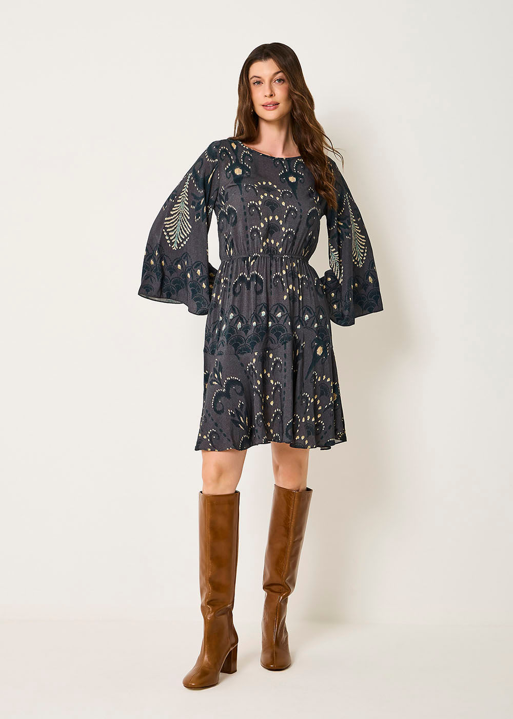53.22.3503EST VESTIDO MIDI MANGA SINO ESTAMPA SECRET NIGHT