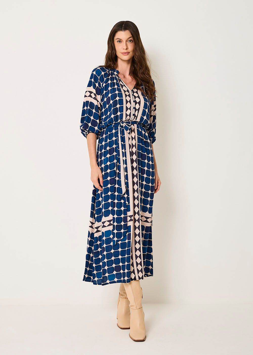 53.50.3521EST VESTIDO LONGO DETALHADO ESTAMPA BLUISH OCEAN