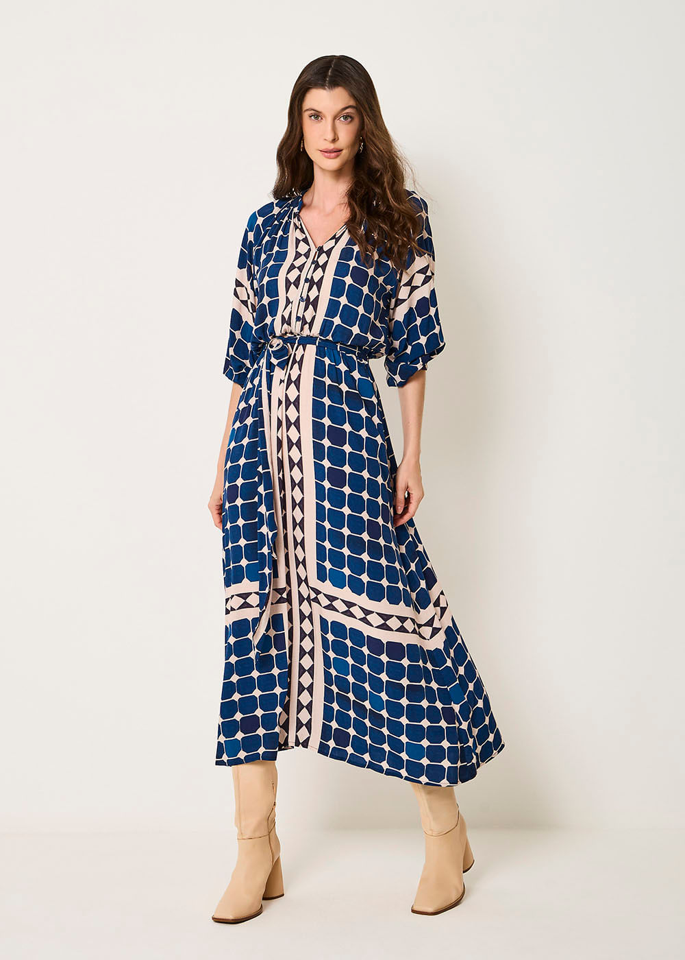 53.50.3521EST VESTIDO LONGO DETALHADO ESTAMPA BLUISH OCEAN
