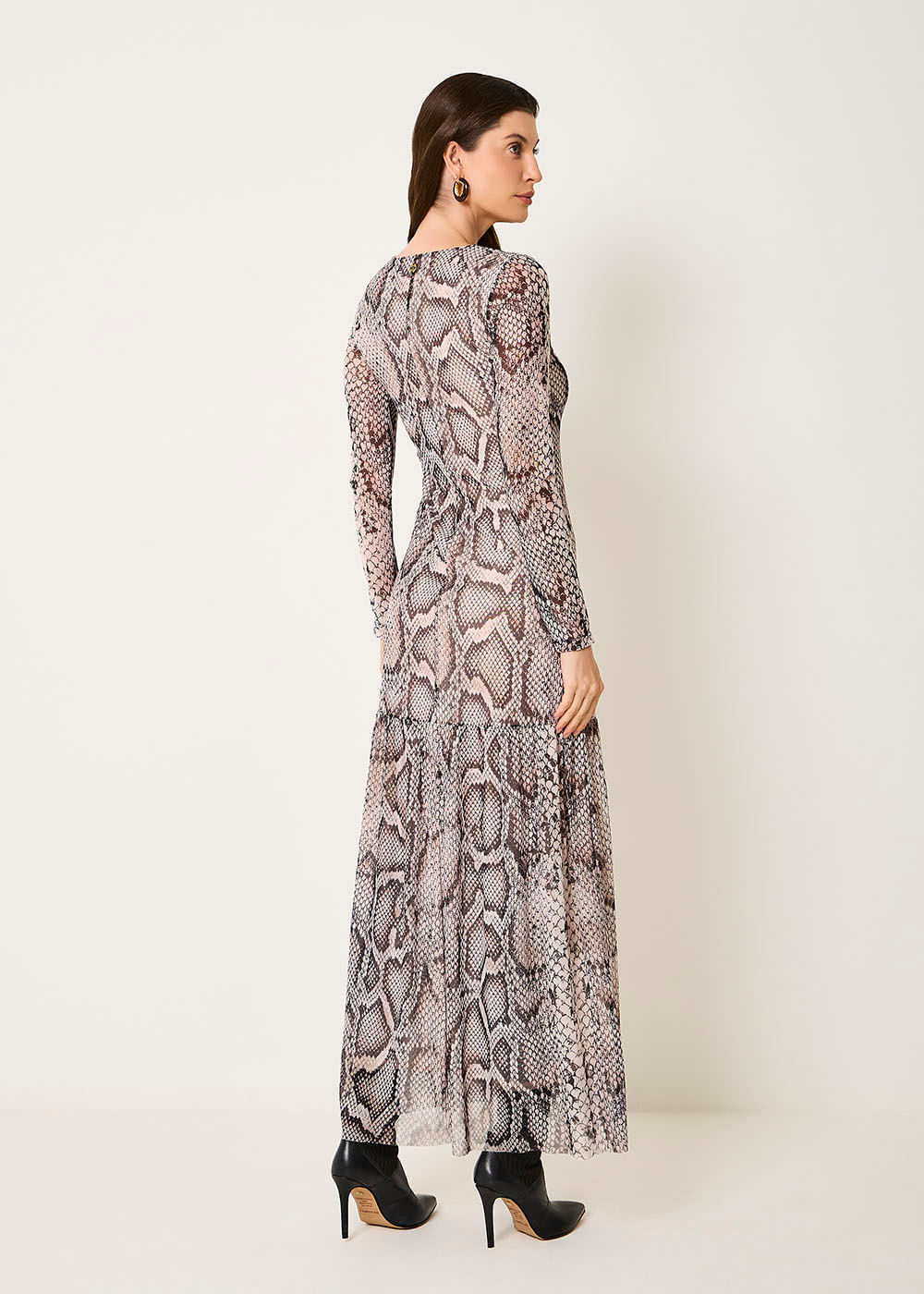 63.50.3503EST VESTIDO LONGO TULE M/L ESTAMPA SNAKE SKIN