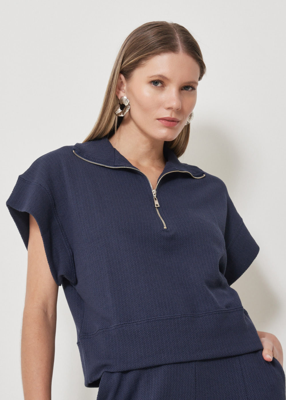 67.40.3503MAR BLUSA MALHA M/C COM ZIPER E GOLA