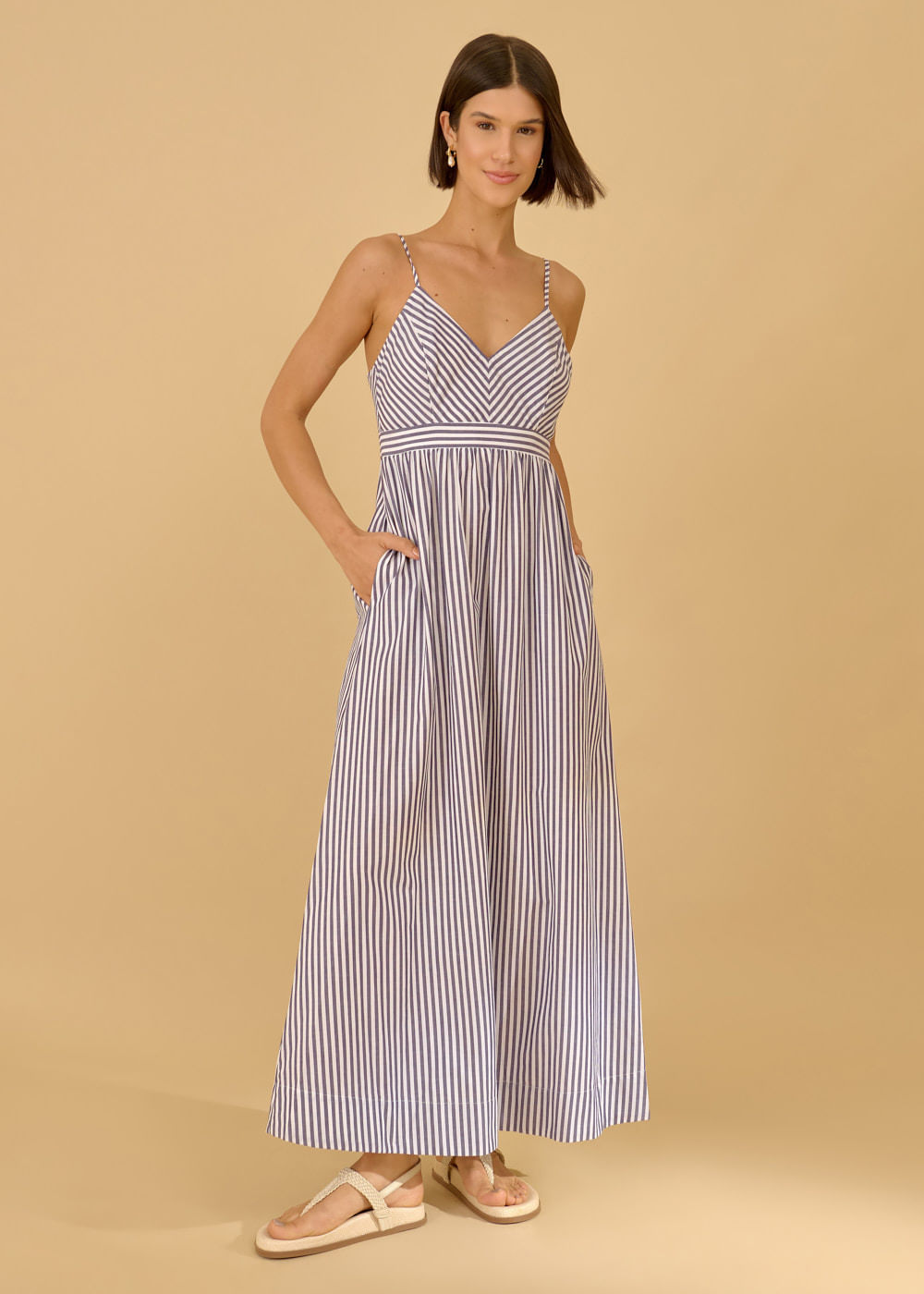 53.40.3614LIS VESTIDO LONGO LISTRADO DECOTE V