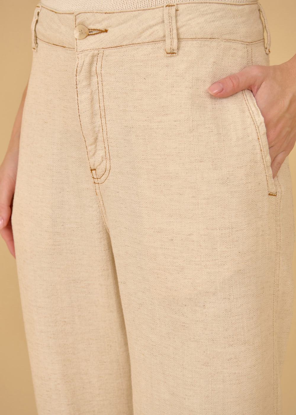 12.75.3604CRU CALÇA SARJA WIDE LEG CONTRASTANTE