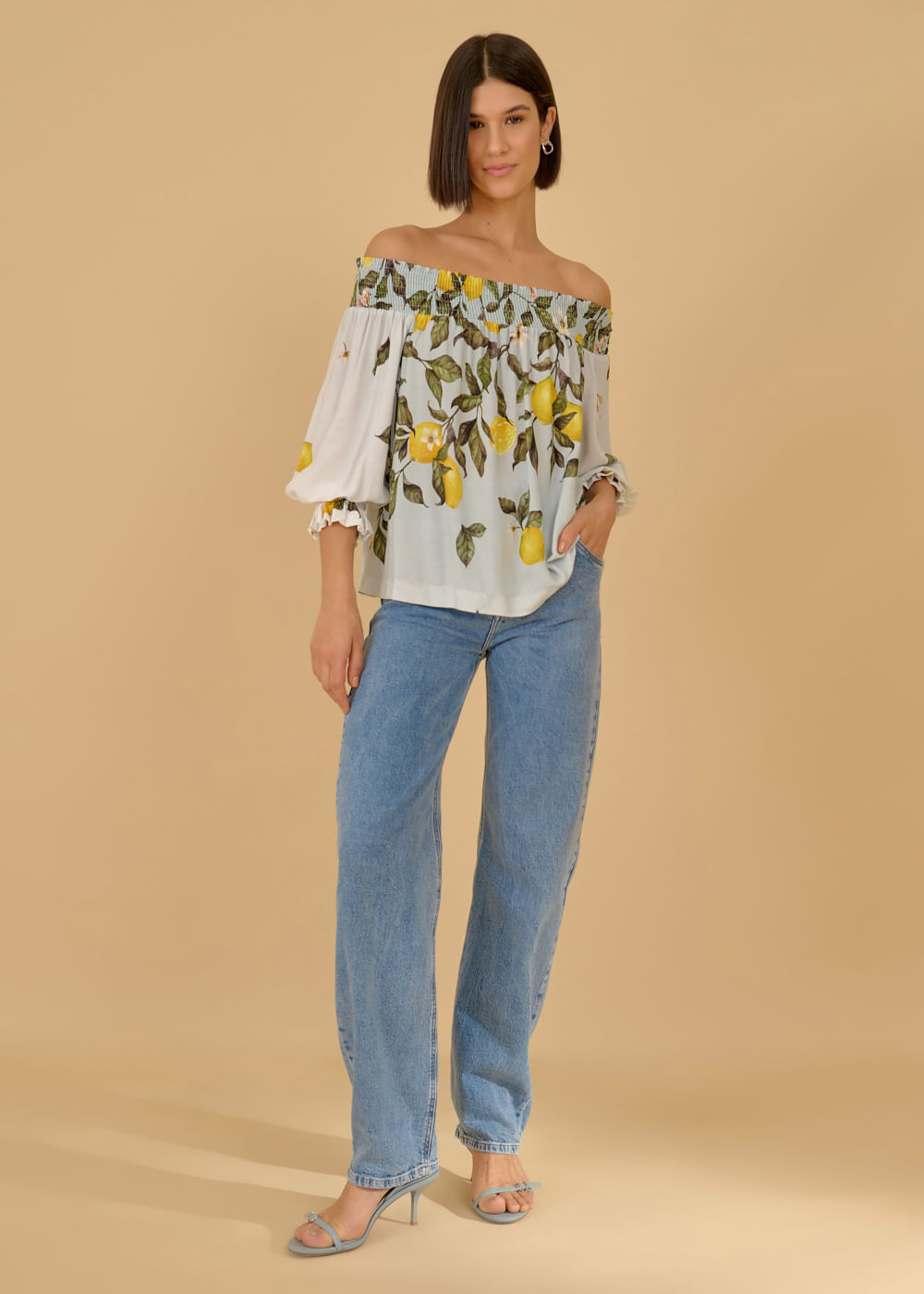 56.20.3602EST BLUSA MANGA 3/4 ESTAMPA LIMONI SICILIANI
