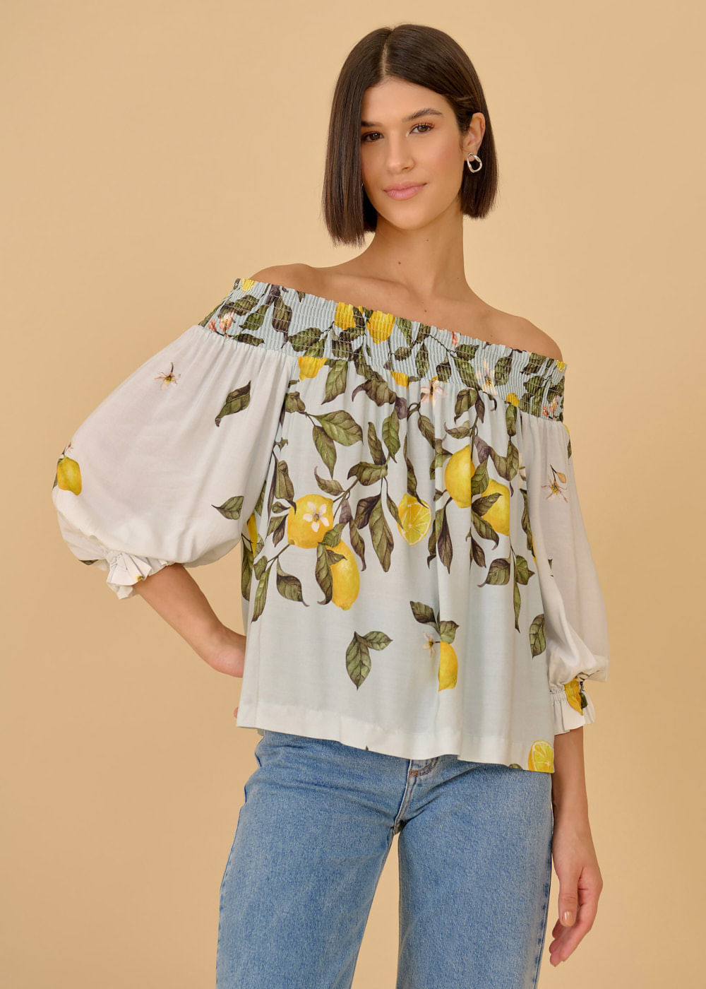 56.20.3602EST BLUSA MANGA 3/4 ESTAMPA LIMONI SICILIANI