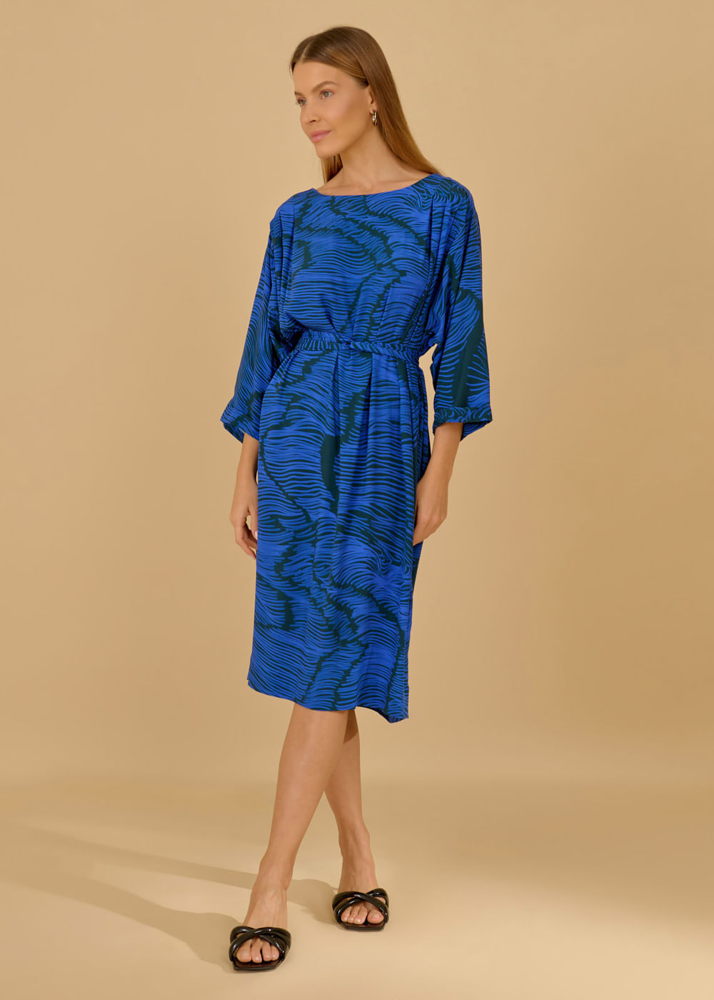 53.22.3603MDT VESTIDO MIDI MG 3/4 ESTAMPA WAVES CHARM