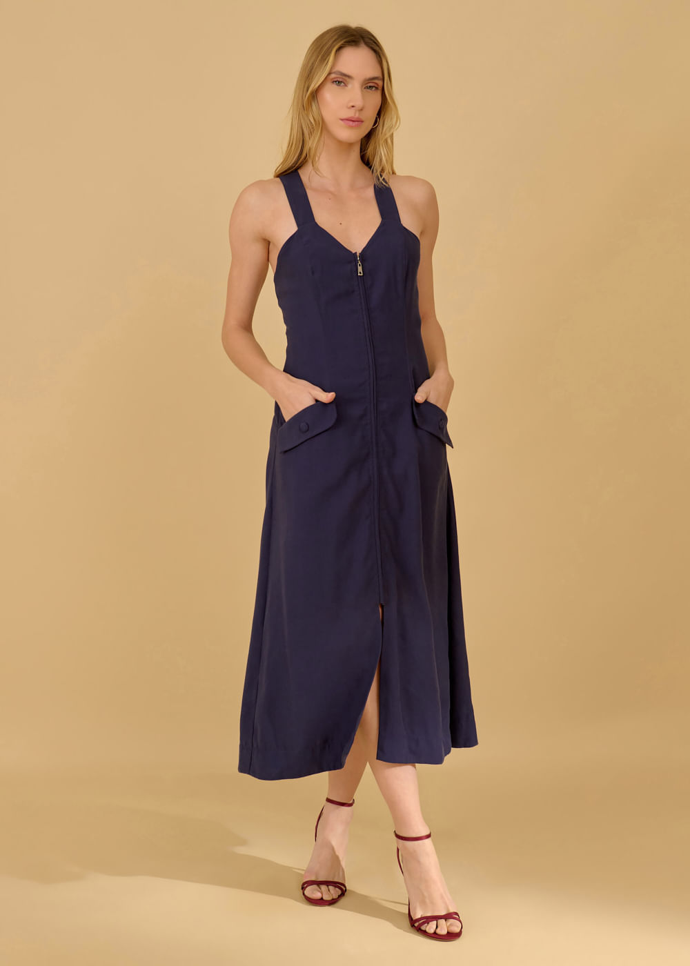 23.10.3601MAR VESTIDO MIDI ZÍPER FRONTAL - HIGHLINE