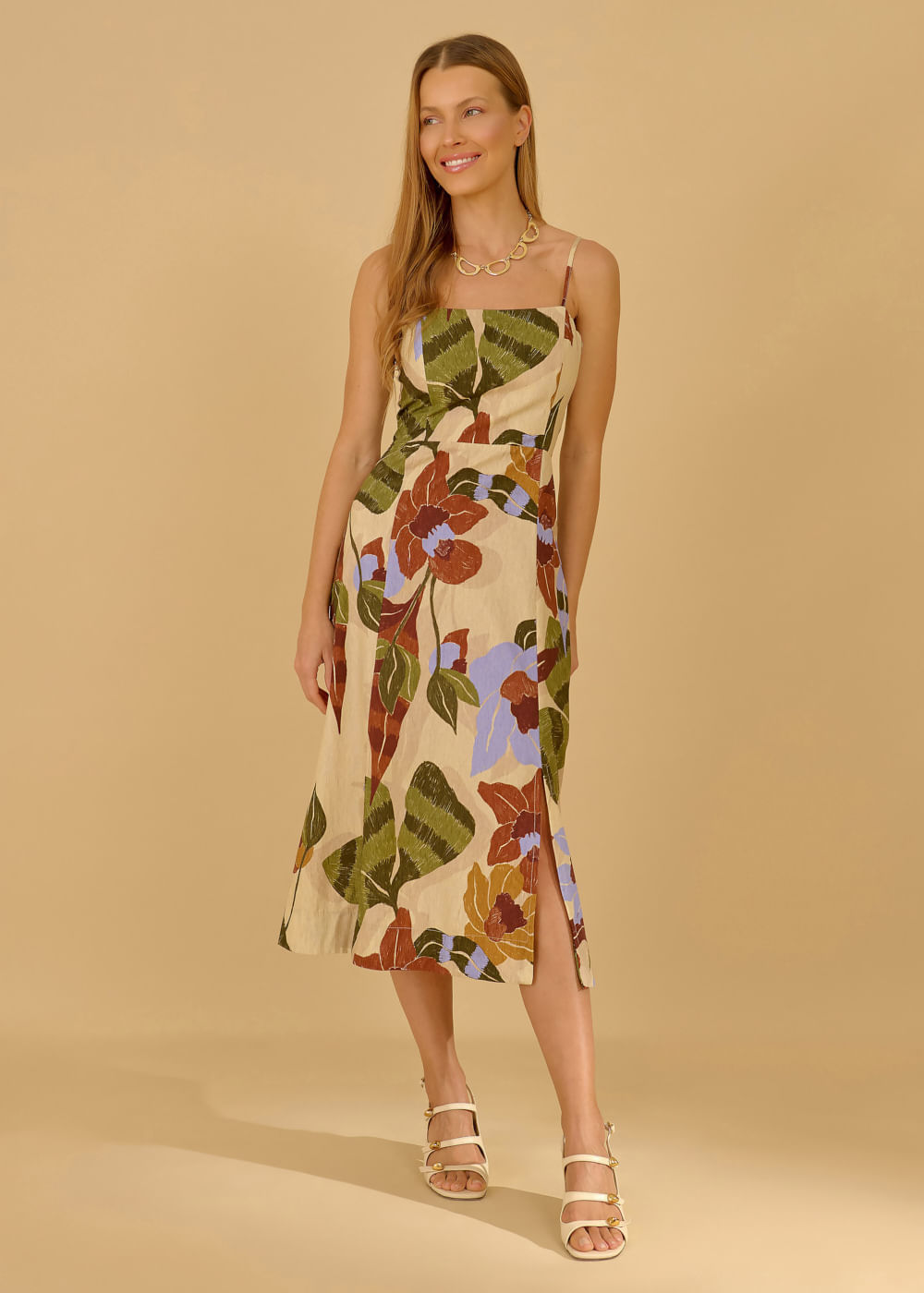 53.21.3602EST VESTIDO MIDI DECOTE RETO ESTAMPA WIND FLOWER