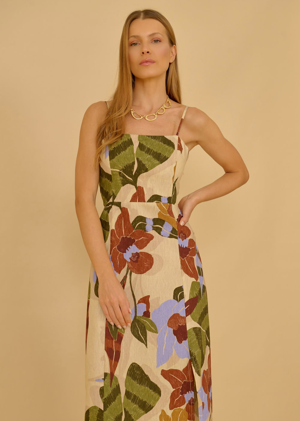 53.21.3602EST VESTIDO MIDI DECOTE RETO ESTAMPA WIND FLOWER
