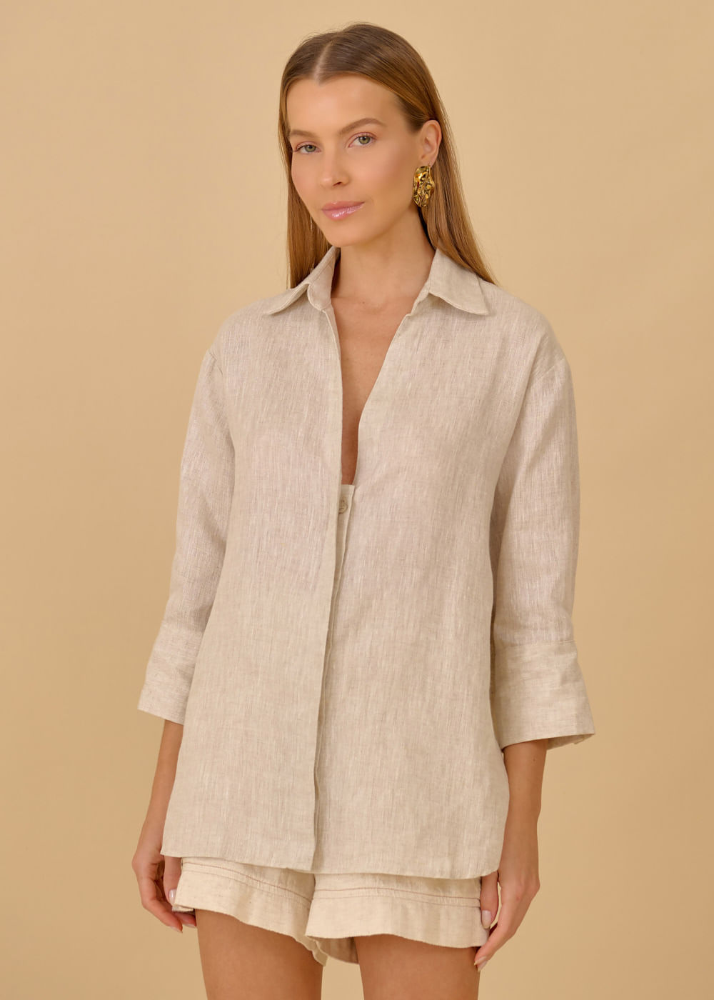 55.40.3607ARE CAMISA OVERSIZED MANGA 7/8 EM LINHO