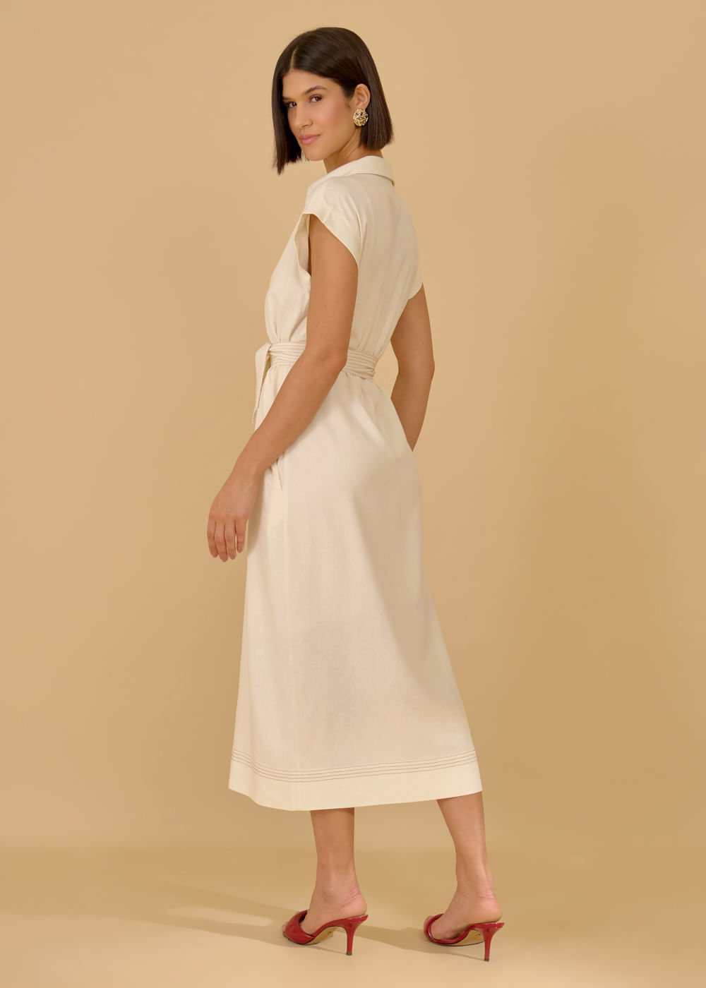 53.11.3606ARE VESTIDO MIDI PESPONTADO COM CINTO