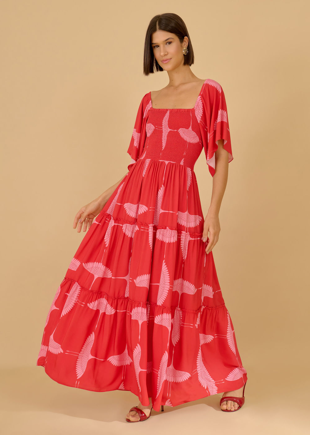 53.50.3607EST VESTIDO LONGO RECORTES ESTAMPA MAYA