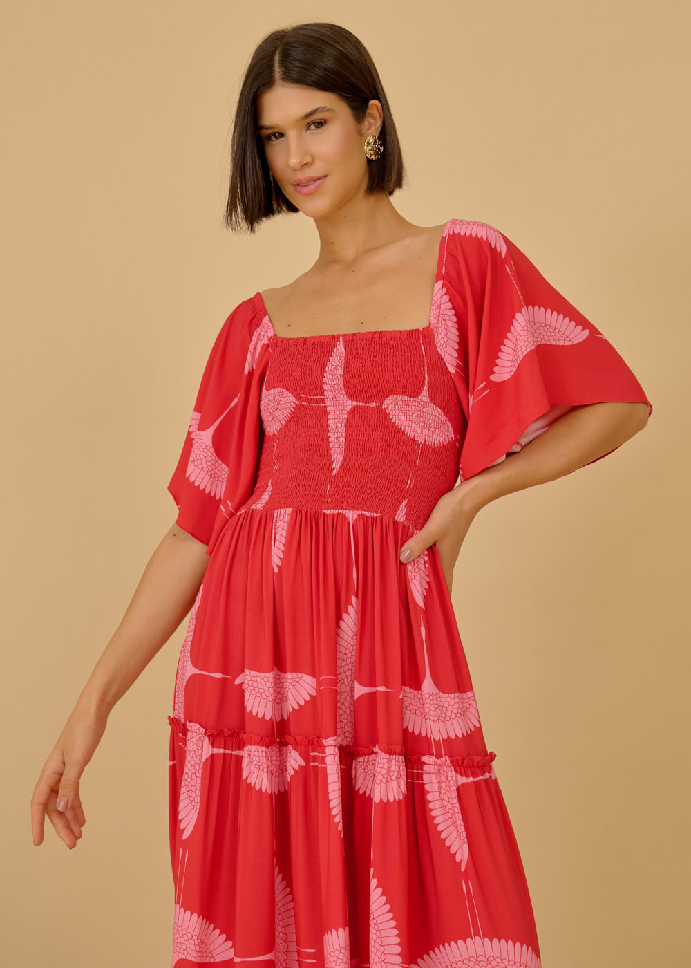 53.50.3607EST VESTIDO LONGO RECORTES ESTAMPA MAYA