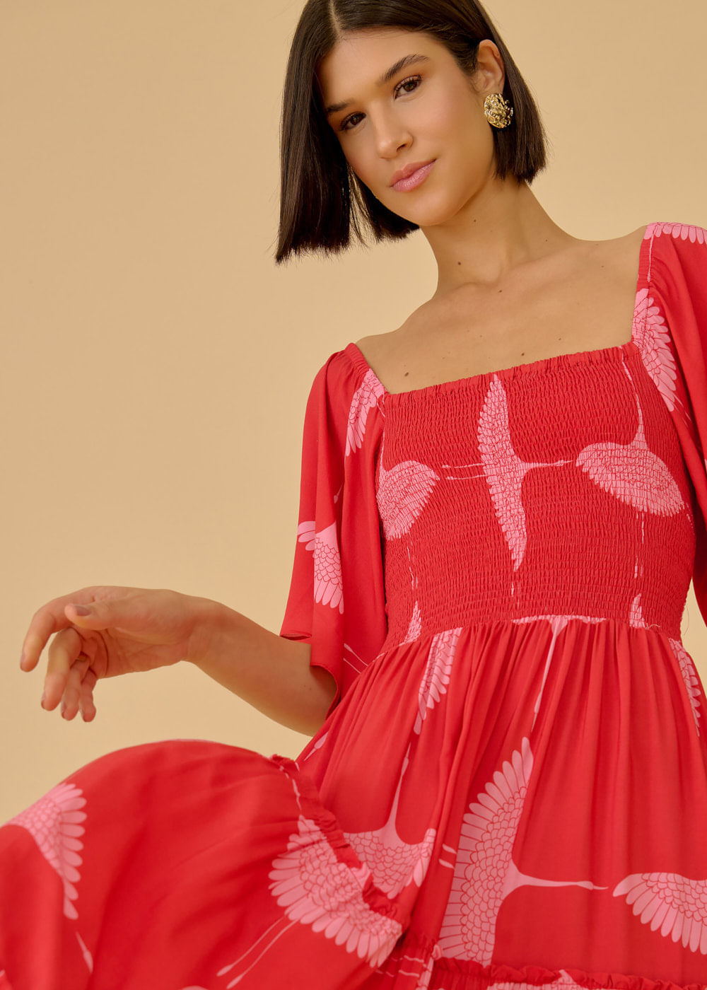 53.50.3607EST VESTIDO LONGO RECORTES ESTAMPA MAYA