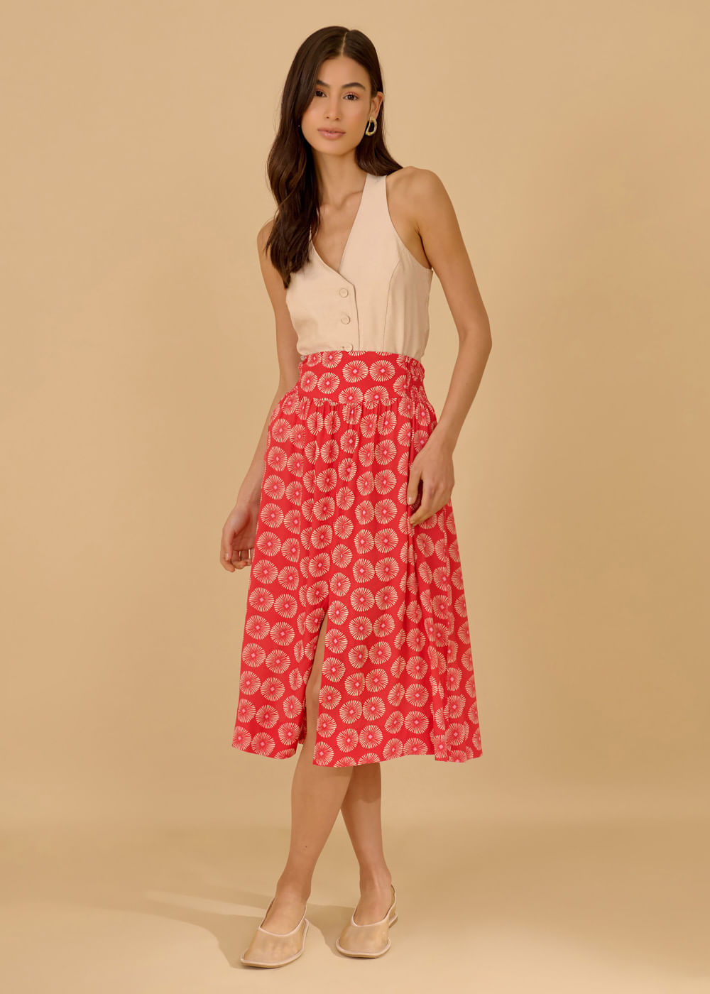 54.20.3602GOI SAIA MIDI RECORTE ESTAMPA MARINE CORALS