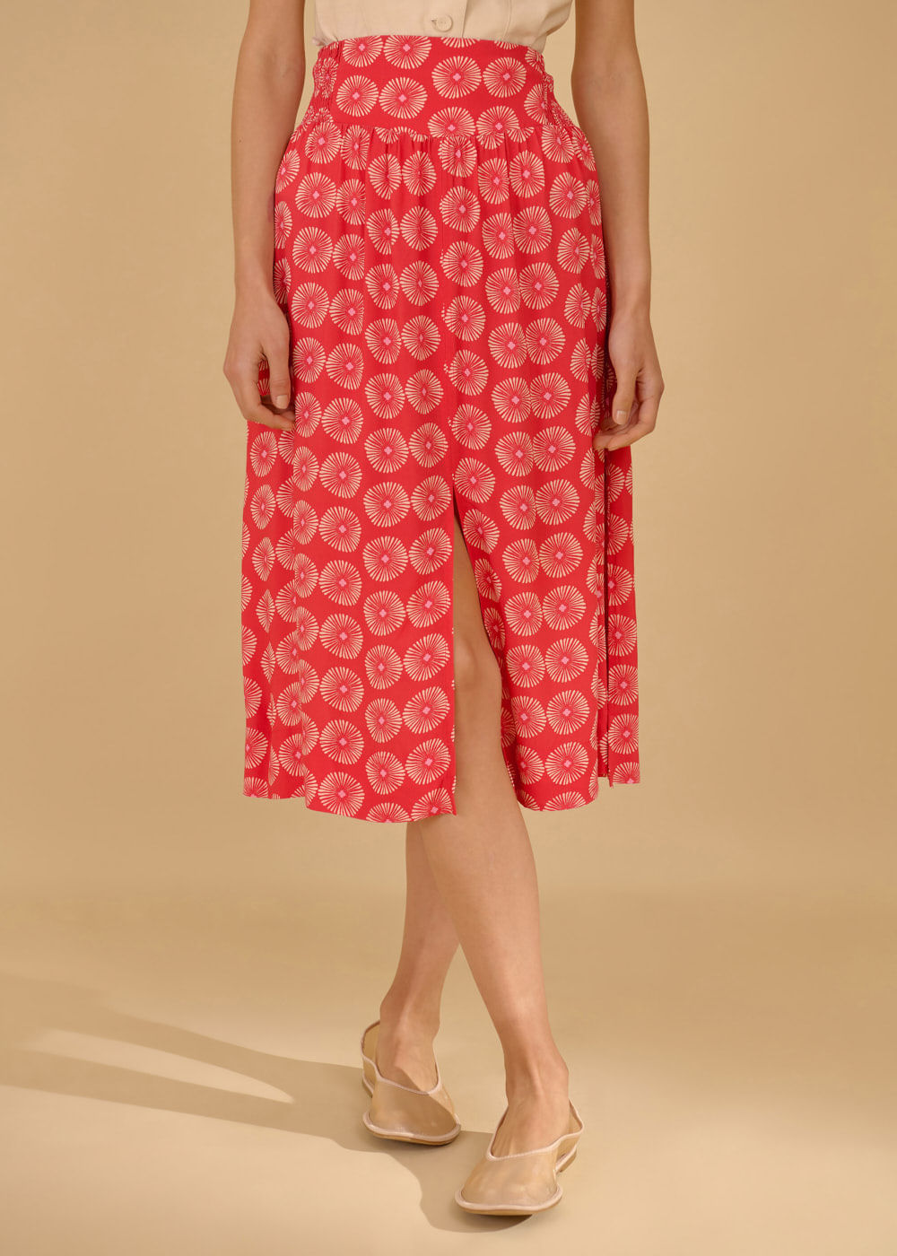 54.20.3602GOI SAIA MIDI RECORTE ESTAMPA MARINE CORALS