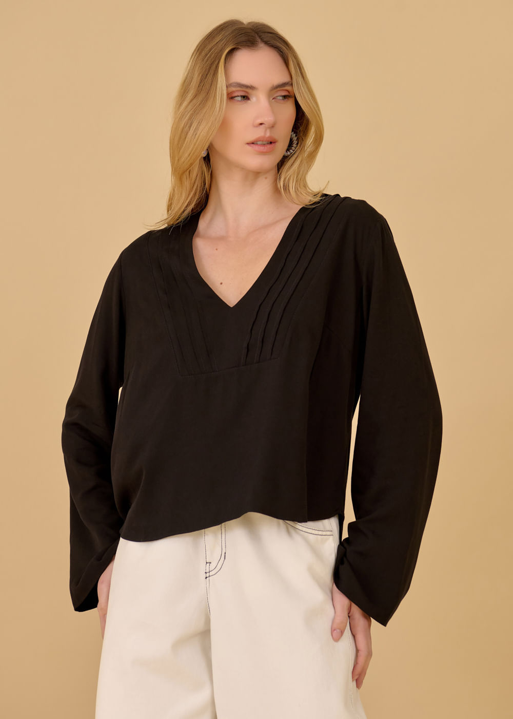 56.40.3601PTO BLUSA  M/L DECOTE V DRAPEADO