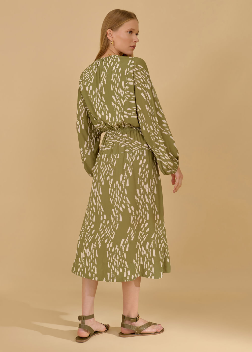 53.50.3618EST VESTIDO LONGUETE ESTAMPA GREEN BRUSHES