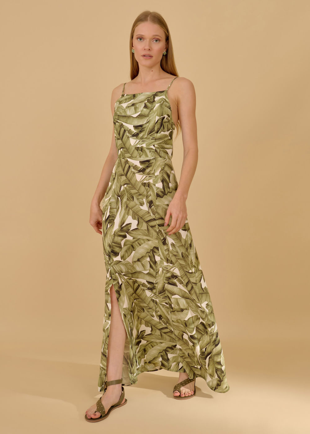 53.50.3623EST VESTIDO LONGUETE DECOTE RETO ESTAMPA BOTANICAL GARDEN