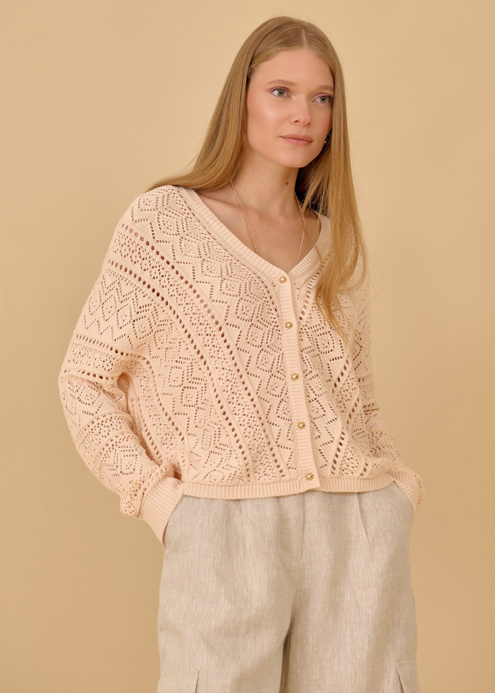 45.40.3602BRL CARDIGAN DE TRICOT PONTO VAZADO