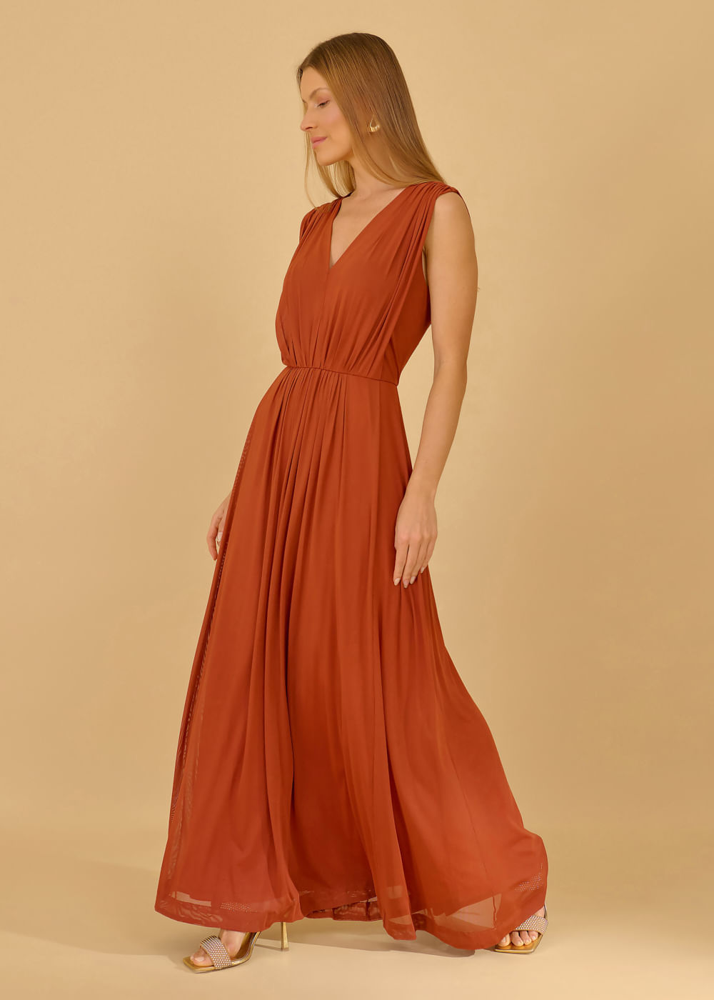 63.40.3602TRC VESTIDO LONGUETE TULE DETALHE FRANZIDO