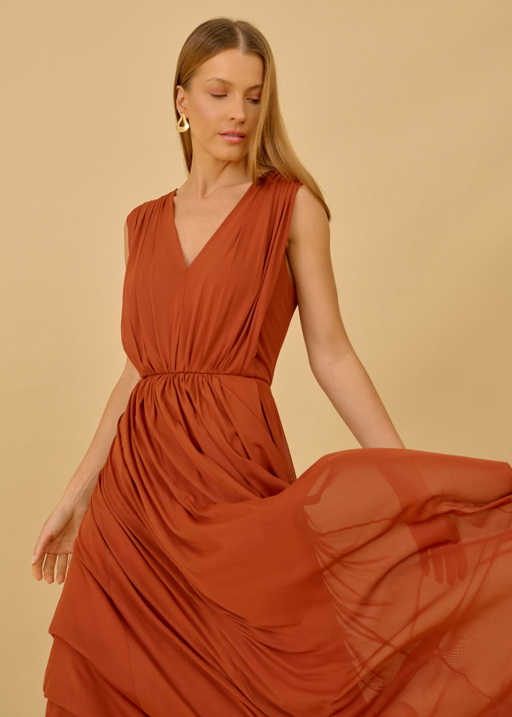 63.40.3602TRC VESTIDO LONGUETE TULE DETALHE FRANZIDO