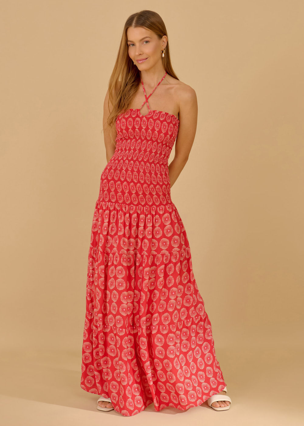 53.50.3604GOI VESTIDO LONGO RECORTES ESTAMPA MARINE CORALS