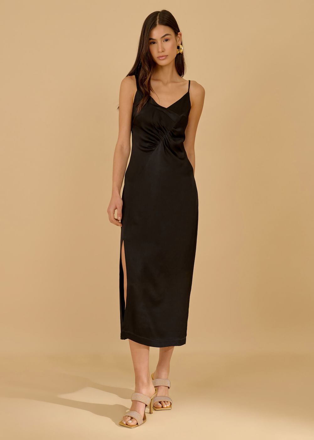 23.10.3602PTO VESTIDO DECOTE V COM PREGAS - HIGHLINE