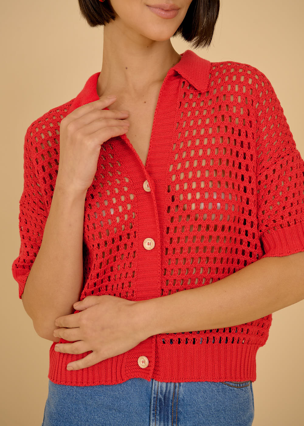 47.40.3602GOI CAMISA TRICOT VAZADO GOLA POLO